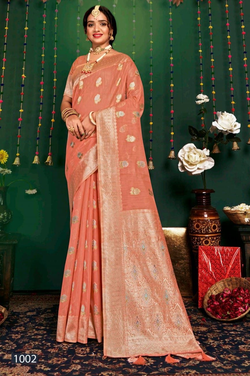 Hulchul Linen Vol 4 By Saroj Pure Slub Linen Designer Sarees Wholesale Market In Surat
